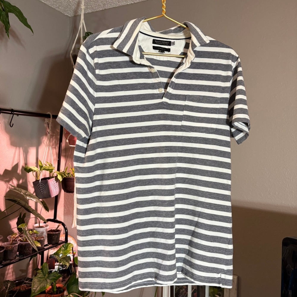 Banana Republic Mens Polo Shirt Striped Short Sleeve Casual Top